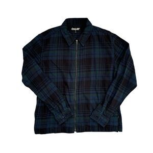 Only NY Zip Up Plaid Shirt Size‎ Medium Blue/Multi